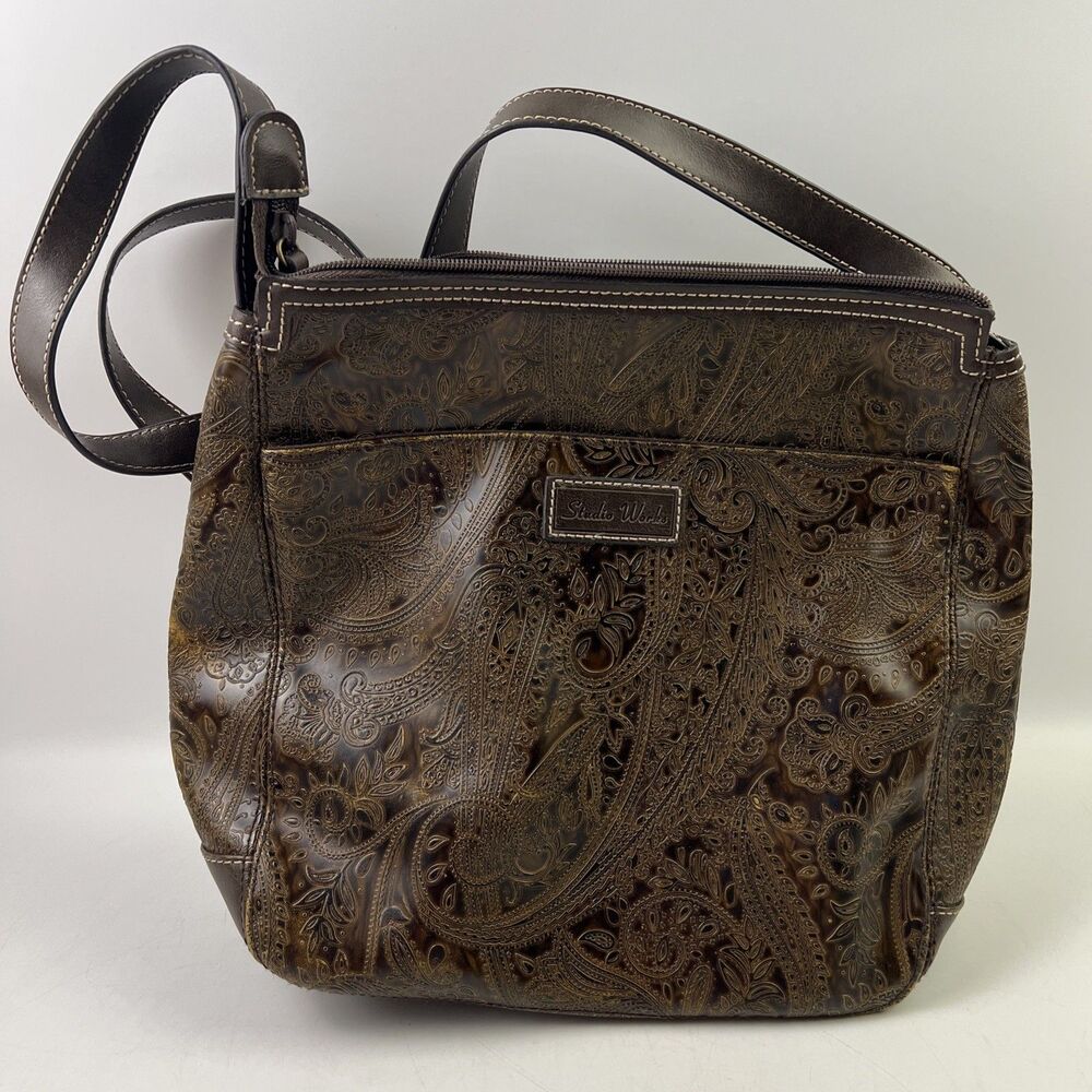 Studio Works Brown Paisley Pattern Purse/Shoulder Bag Zipper Closure